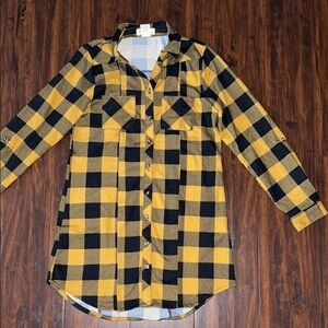 Girls Yellow and Black Plaid Button-Up Dress